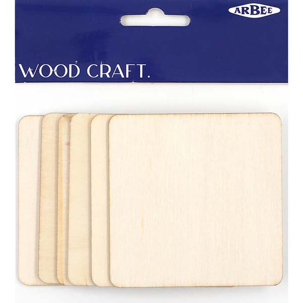 Antique White Wooden Square Coasters, 25mm, 6pcs Woodcraft