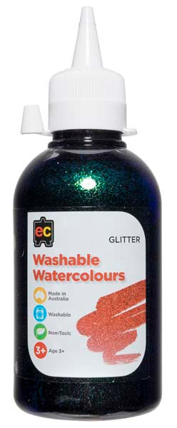 White Smoke EC Washable Glitter Watercolour 250ml Black Kids Paints