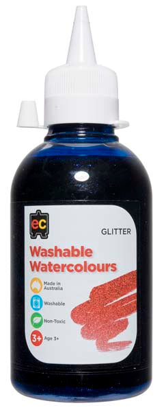 White Smoke EC Washable Glitter Watercolour 250ml Blue Kids Paints