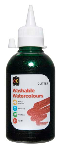 White Smoke EC Washable Glitter Watercolour 250ml Green Kids Paints