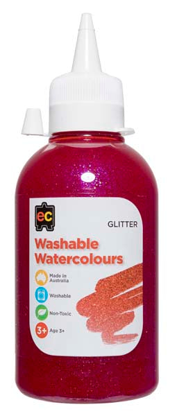 White Smoke EC Washable Glitter Watercolour 250ml Pink Kids Paints