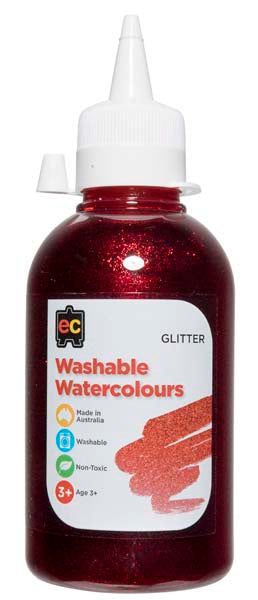 White Smoke EC Washable Glitter Watercolour 250ml Red Kids Paints
