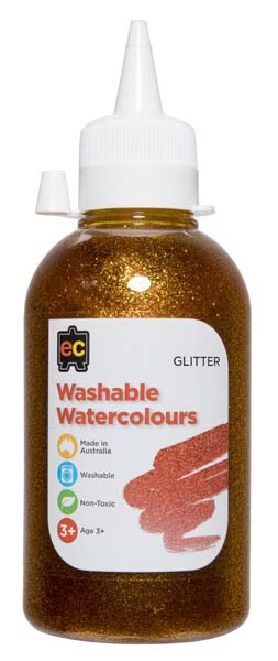 White Smoke EC Washable Glitter Watercolour 250ml Yellow Kids Paints