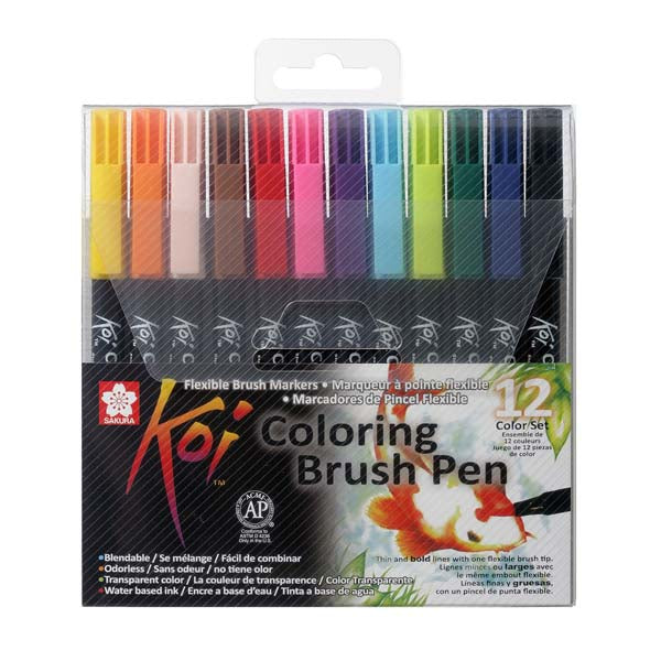 Dark Slate Gray Koi Brush Pen, Set of 12, Assorted Colours Pens and Markers