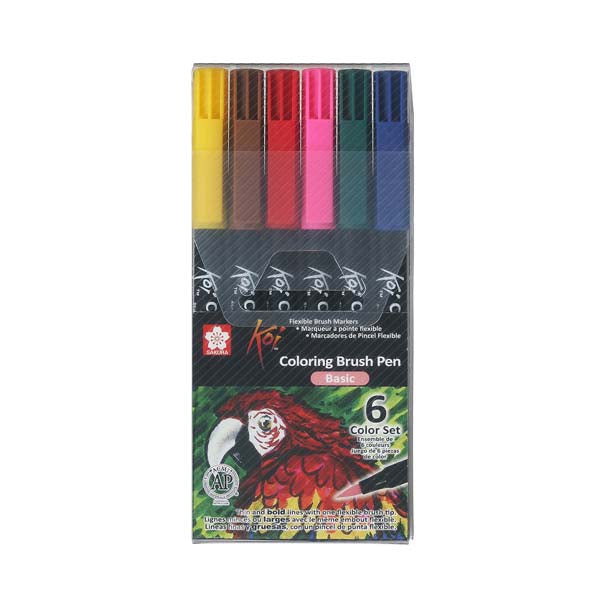 Dark Slate Gray Koi Brush Pen, Set of 6, Basic Colours Pens and Markers