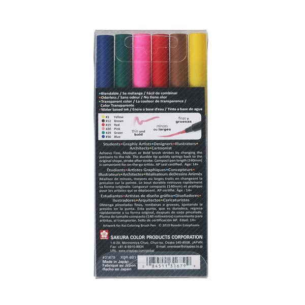 Dark Slate Gray Koi Brush Pen, Set of 6, Basic Colours Pens and Markers