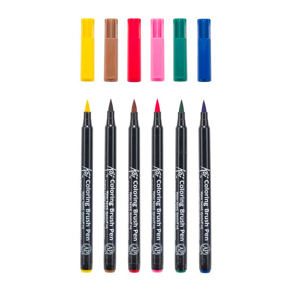 White Smoke Koi Brush Pen, Set of 6, Basic Colours Pens and Markers