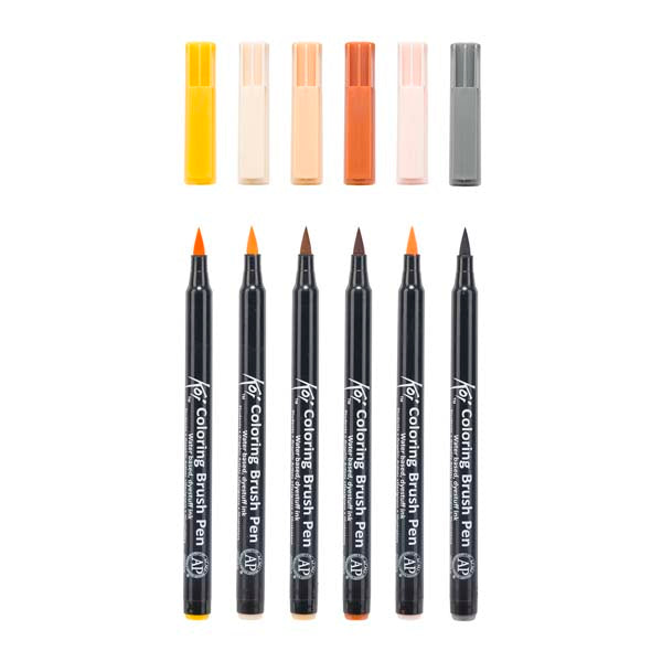 White Smoke Koi Brush Pen, Set of 6. Potrait Colours Pens and Markers