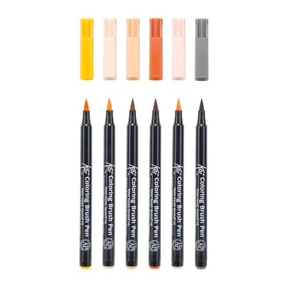 White Smoke Koi Brush Pen, Set of 6. Potrait Colours Pens and Markers