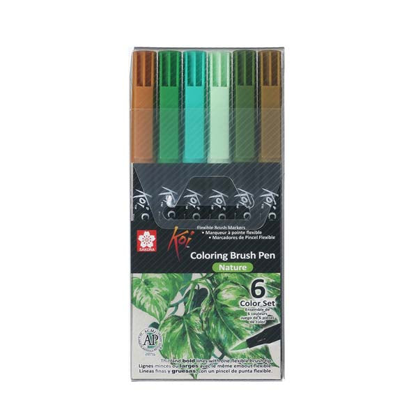 Dark Slate Gray Koi Brush Pen, Set of 6, Nature Colours Pens and Markers