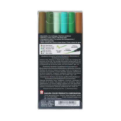 Dark Slate Gray Koi Brush Pen, Set of 6, Nature Colours Pens and Markers