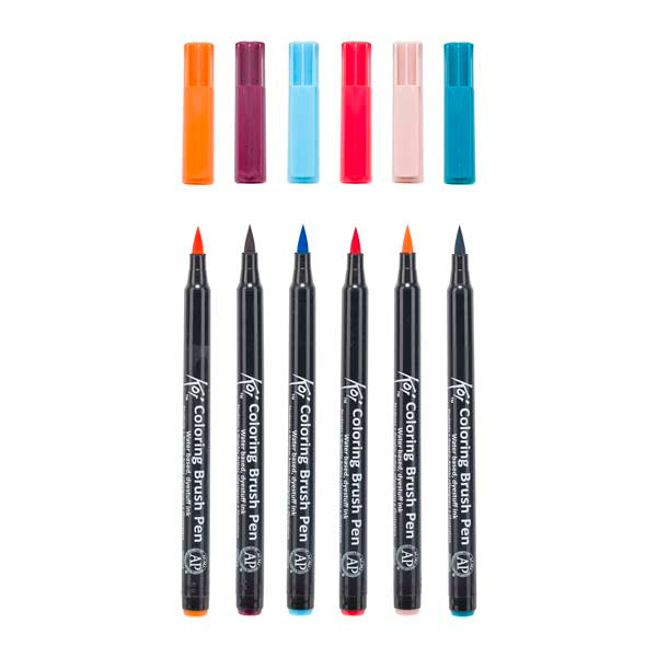 White Smoke Koi Brush Pen, Set of 6, Sunset Pens and Markers