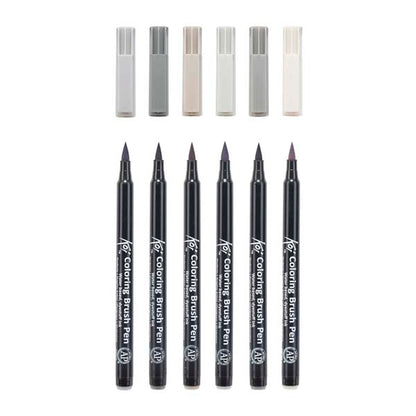 White Smoke Koi Brush Pen, Set of 6, Grey Pens and Markers