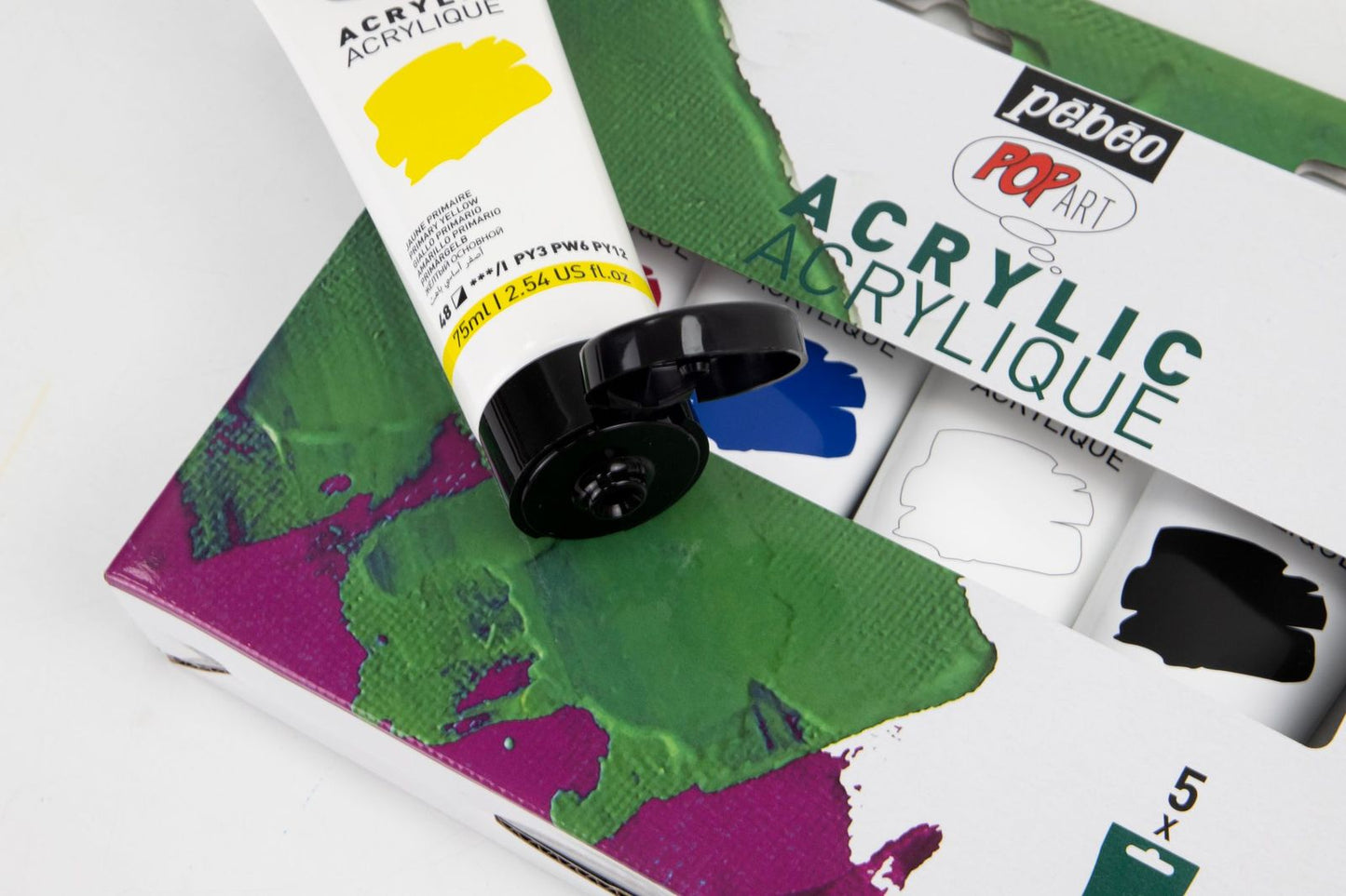 Lavender Pebeo Popart Acrylic Paint Starter Set, 5X75ml Acrylic Paints