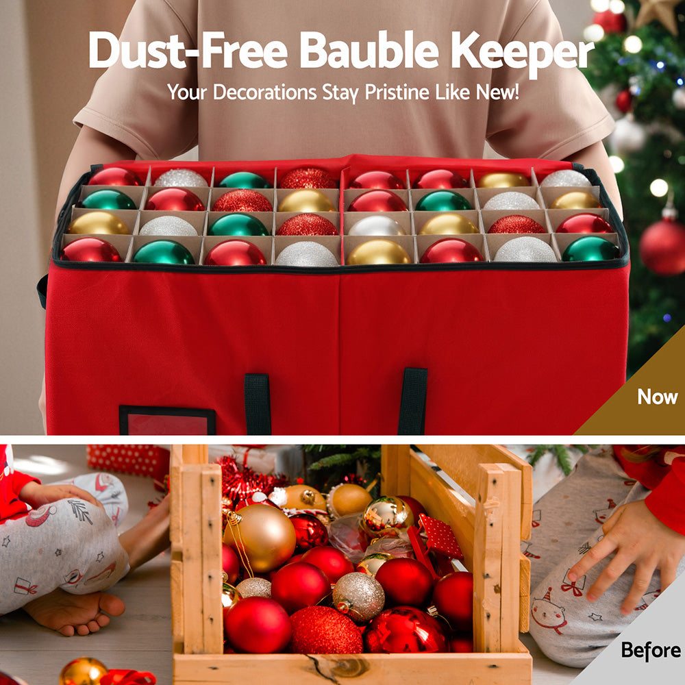 Dark Red Jingle Jollys Christmas Baubles Storage Box 128 Slots Decor Ornaments Container Occasions > Christmas > Christmas Decorations