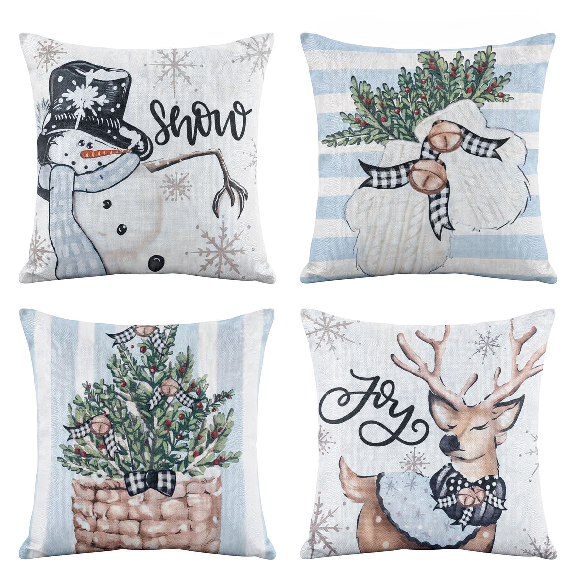 White Smoke Jingle Jollys Christmas Cushion Covers Set of 4 Pillow Covers 45x45cm with 4 Cute Patterns Blue Home & Garden > Decor > Cushions & Throws