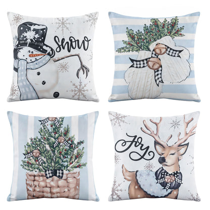 White Smoke Jingle Jollys Christmas Cushion Covers Set of 4 Pillow Covers 45x45cm with 4 Cute Patterns Blue Home & Garden > Decor > Cushions & Throws