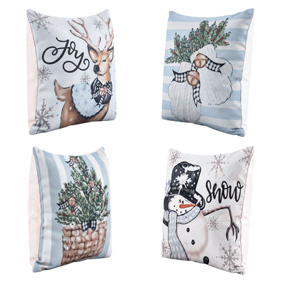 White Smoke Jingle Jollys Christmas Cushion Covers Set of 4 Pillow Covers 45x45cm with 4 Cute Patterns Blue Home & Garden > Decor > Cushions & Throws