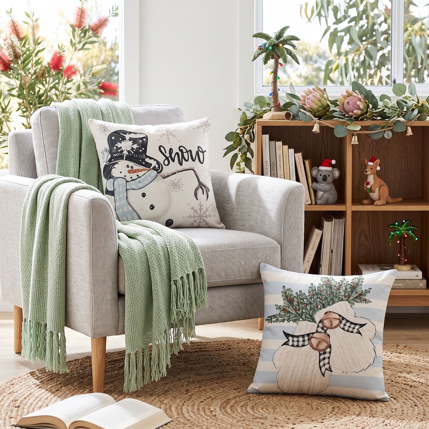 Light Gray Jingle Jollys Christmas Cushion Covers Set of 4 Pillow Covers 45x45cm with 4 Cute Patterns Blue Home & Garden > Decor > Cushions & Throws