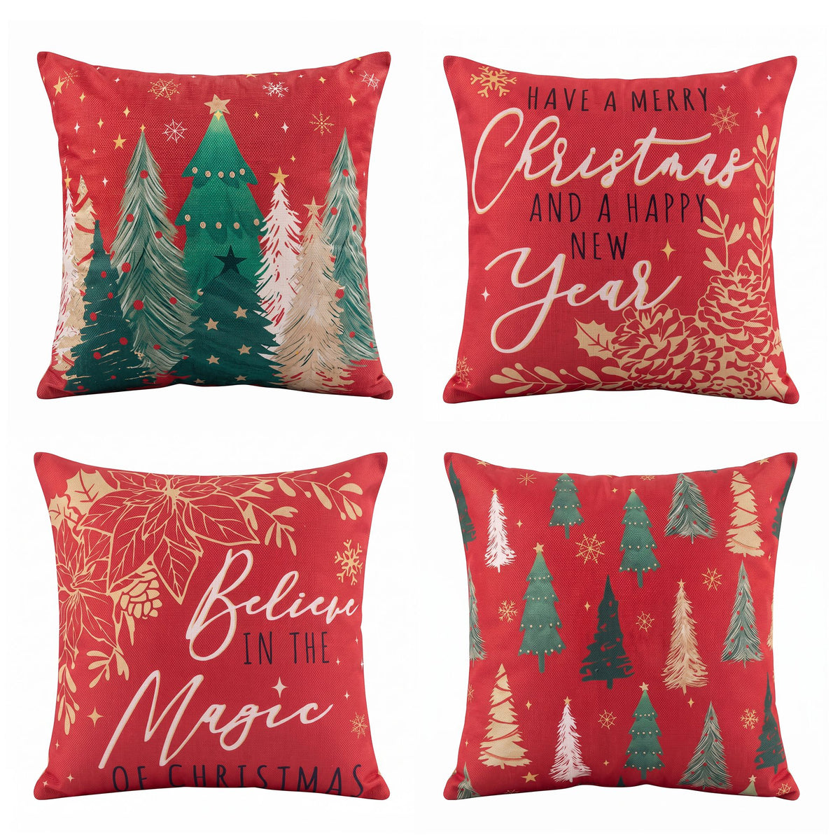 White Smoke Jingle Jollys Christmas Cushion Covers Set of 4 Pillow Covers 45x45cm with 4 Cute Patterns Red Home & Garden > Decor > Cushions & Throws