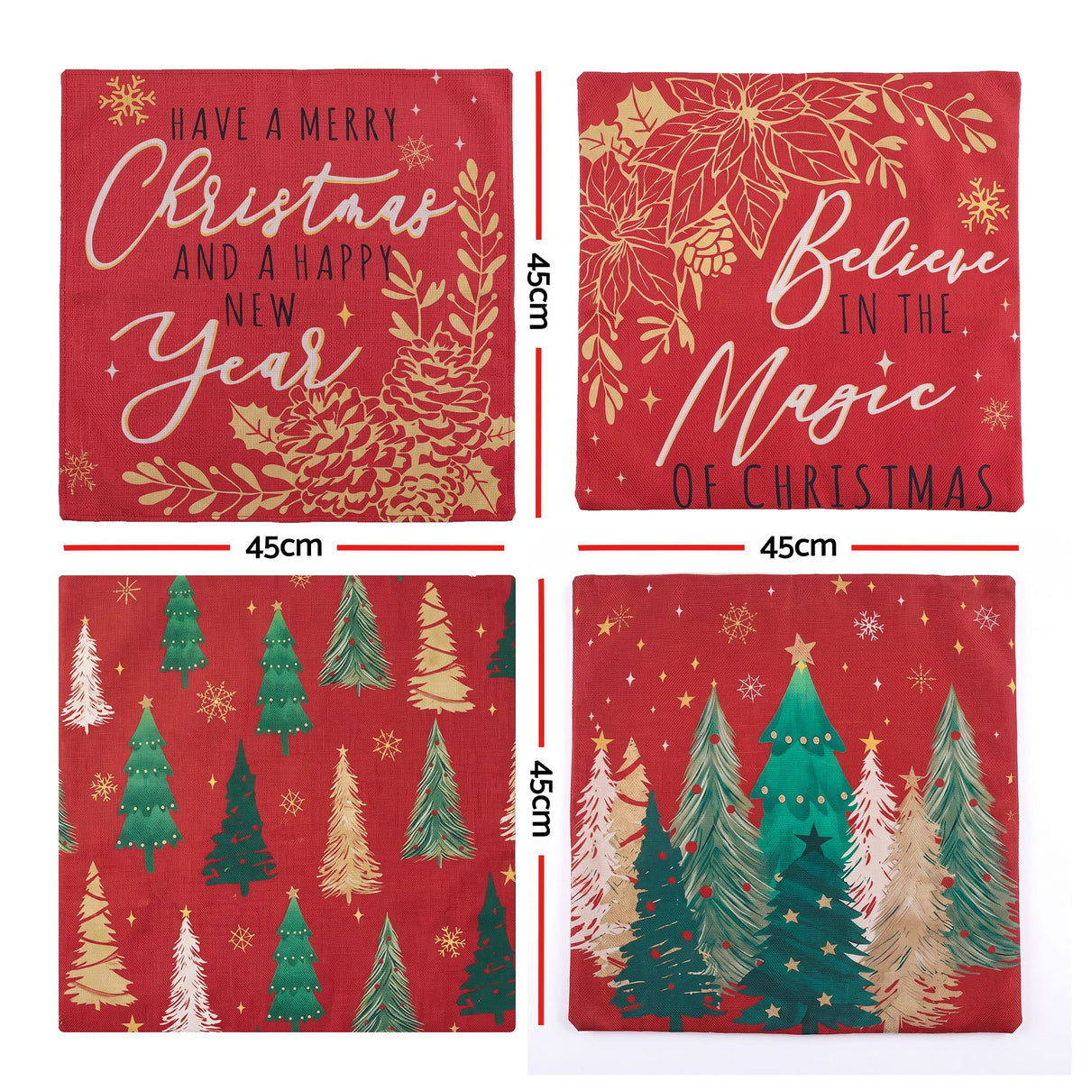 Brown Jingle Jollys Christmas Cushion Covers Set of 4 Pillow Covers 45x45cm with 4 Cute Patterns Red Home & Garden > Decor > Cushions & Throws