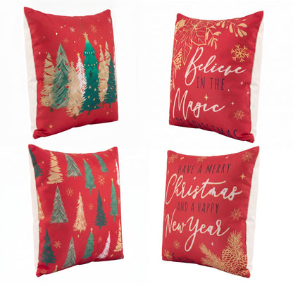 White Smoke Jingle Jollys Christmas Cushion Covers Set of 4 Pillow Covers 45x45cm with 4 Cute Patterns Red Home & Garden > Decor > Cushions & Throws
