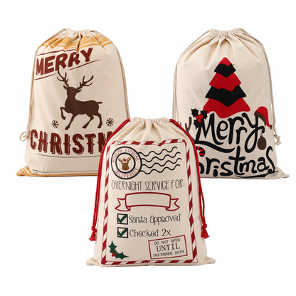 White Smoke Jingle Jollys 3PCS Christmas Santa Sacks Large Reusable Personalised Canvas Gift Storage Bags Occasions > Wrapping Paper & Gift Bags > Gift Bags
