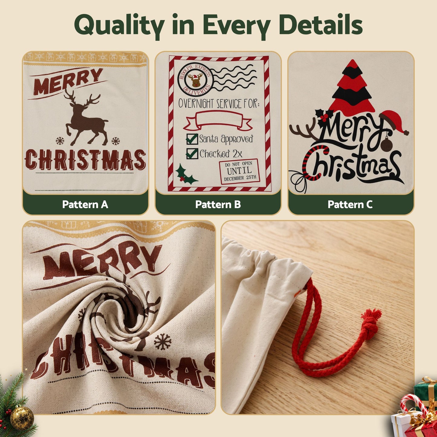 Gray Jingle Jollys 3PCS Christmas Santa Sacks Large Reusable Personalised Canvas Gift Storage Bags Occasions > Wrapping Paper & Gift Bags > Gift Bags