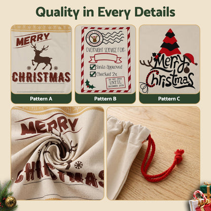 Gray Jingle Jollys 3PCS Christmas Santa Sacks Large Reusable Personalised Canvas Gift Storage Bags Occasions > Wrapping Paper & Gift Bags > Gift Bags