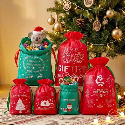 Dark Khaki Jingle Jollys 6PCS Christmas Santa Sacks Drawstring Reusable Gift Storage Bags 2 Sizes Occasions > Wrapping Paper & Gift Bags > Gift Bags