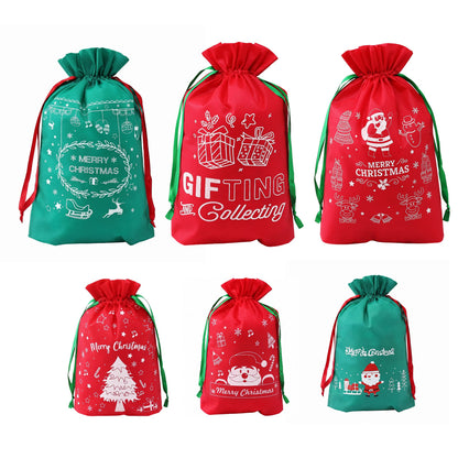 White Smoke Jingle Jollys 6PCS Christmas Santa Sacks Drawstring Reusable Gift Storage Bags 2 Sizes Occasions > Wrapping Paper & Gift Bags > Gift Bags