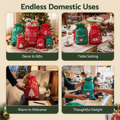 Light Gray Jingle Jollys 6PCS Christmas Santa Sacks Drawstring Reusable Gift Storage Bags 2 Sizes Occasions > Wrapping Paper & Gift Bags > Gift Bags