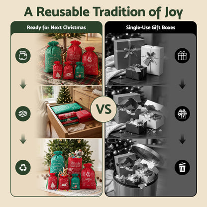 Dim Gray Jingle Jollys 6PCS Christmas Santa Sacks Drawstring Reusable Gift Storage Bags 2 Sizes Occasions > Wrapping Paper & Gift Bags > Gift Bags