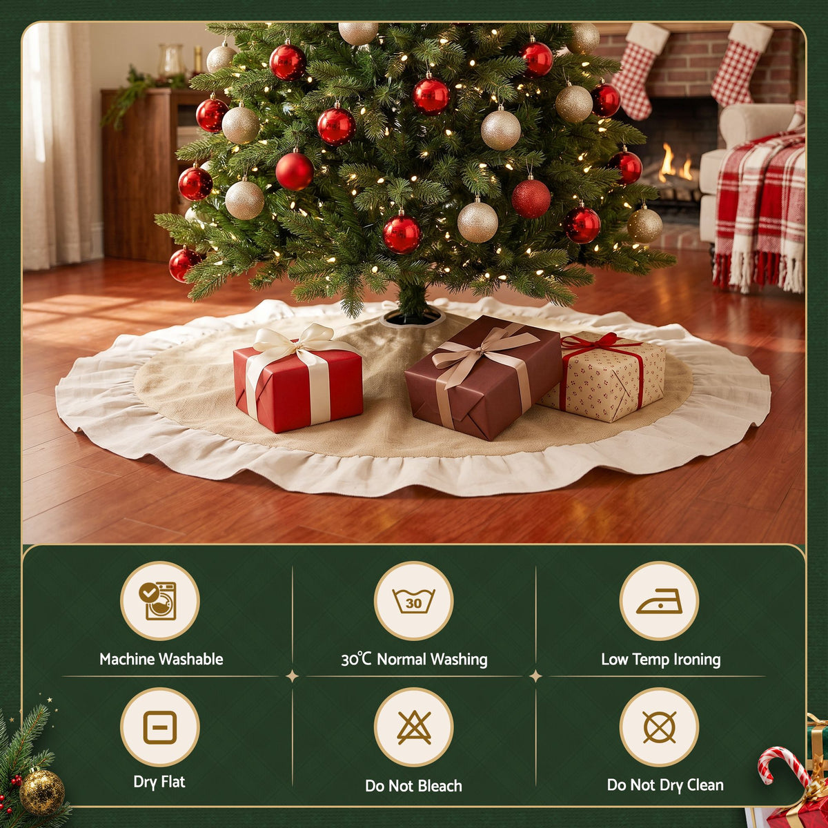 Dark Slate Gray Jingle Jollys 120cm Christmas Tree Skirt Linen Christmas Tree Mat Decor Occasions > Christmas > Christmas Decorations