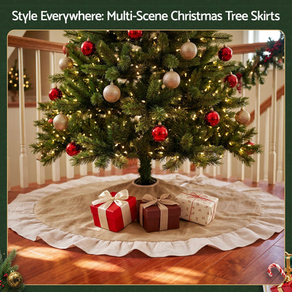 Rosy Brown Jingle Jollys 120cm Christmas Tree Skirt Linen Christmas Tree Mat Decor Occasions > Christmas > Christmas Decorations