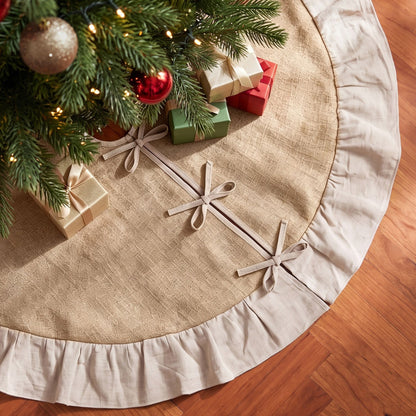 Rosy Brown Jingle Jollys 120cm Christmas Tree Skirt Linen Christmas Tree Mat Decor Occasions > Christmas > Christmas Decorations
