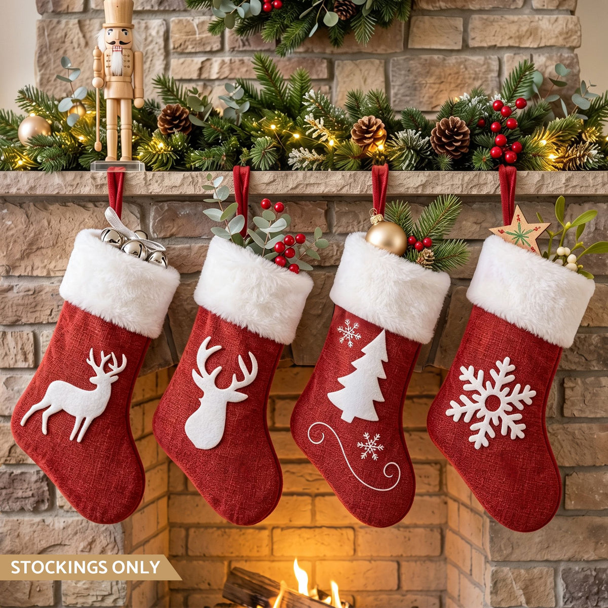Rosy Brown Jingle Jollys 4 Pack Large Velvet Christmas Stockings 46.5cm Red White Decor Perfect For Gift Ideal, Fireplace Mantels Christmas Trees Holiday Party Decorations Occasions > Christmas > Christmas Decorations