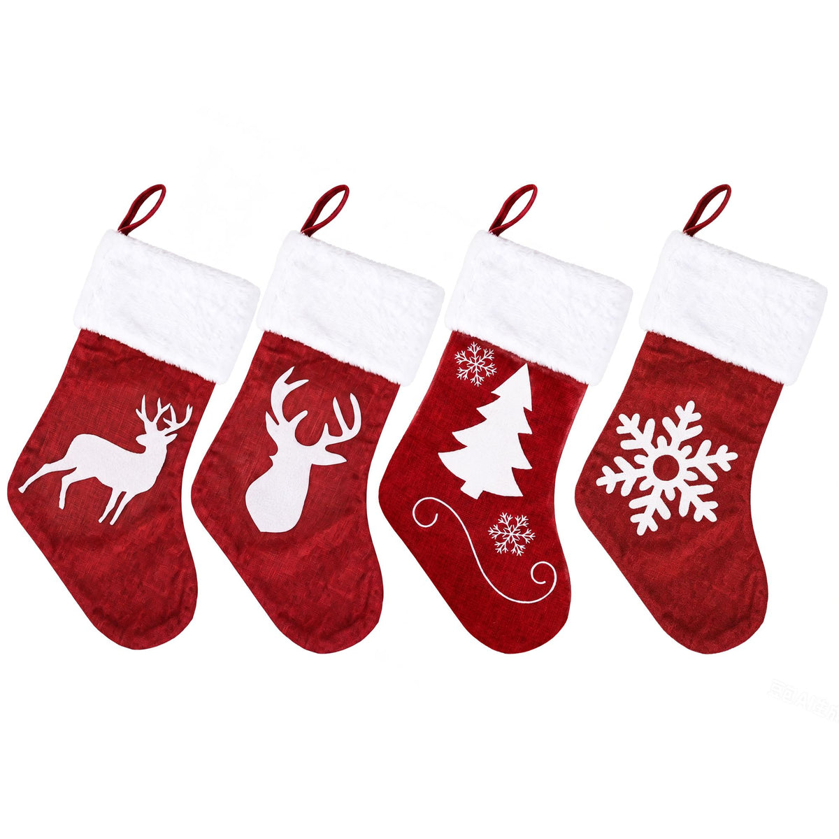 White Smoke Jingle Jollys 4 Pack Large Velvet Christmas Stockings 46.5cm Red White Decor Perfect For Gift Ideal, Fireplace Mantels Christmas Trees Holiday Party Decorations Occasions > Christmas > Christmas Decorations