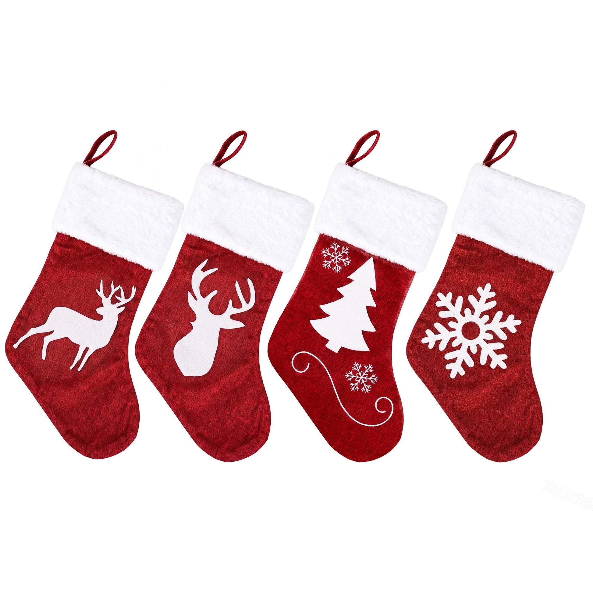 White Smoke Jingle Jollys 4 Pack Large Velvet Christmas Stockings 46.5cm Red White Decor Perfect For Gift Ideal, Fireplace Mantels Christmas Trees Holiday Party Decorations Occasions > Christmas > Christmas Decorations