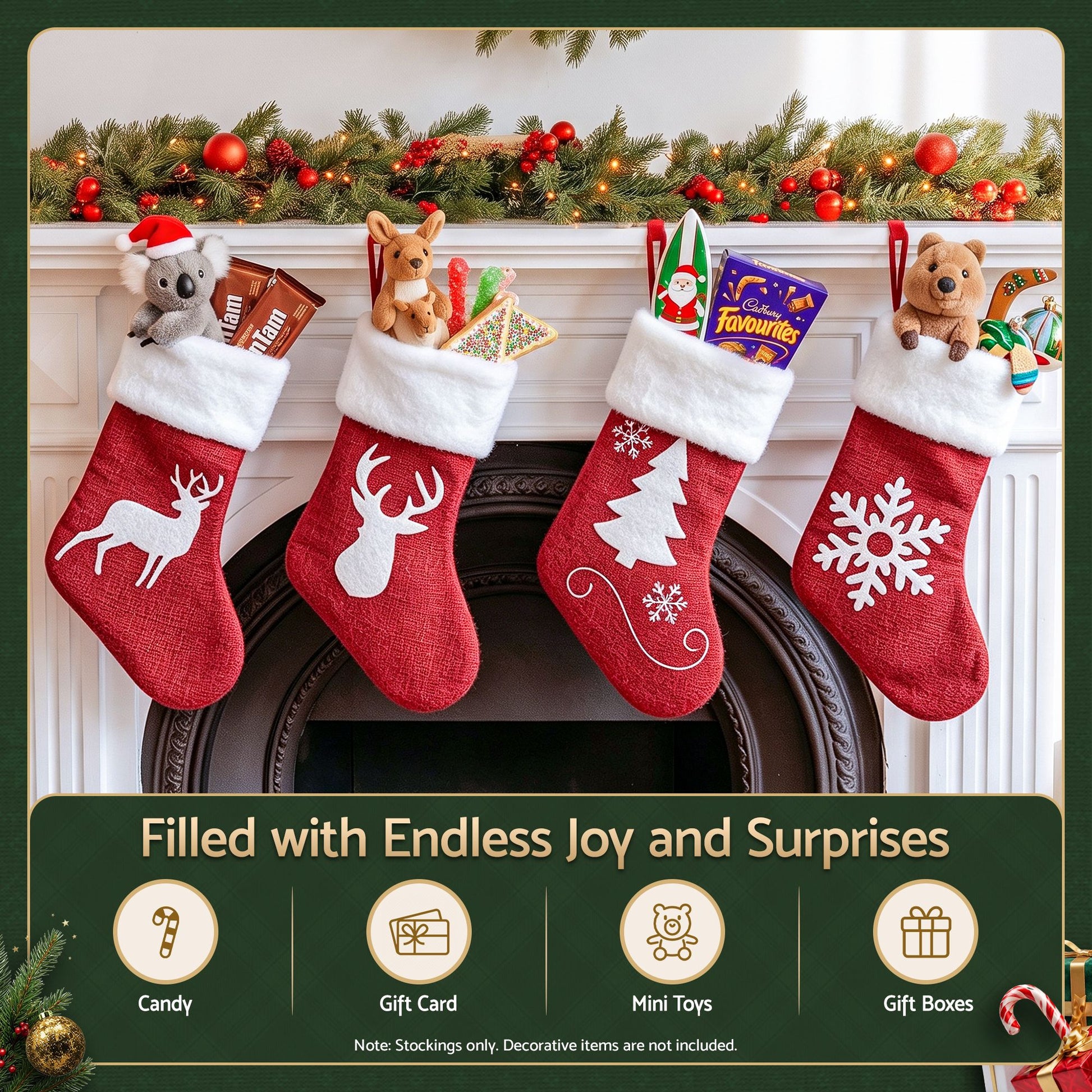 Dark Slate Gray Jingle Jollys 4 Pack Large Velvet Christmas Stockings 46.5cm Red White Decor Perfect For Gift Ideal, Fireplace Mantels Christmas Trees Holiday Party Decorations Occasions > Christmas > Christmas Decorations
