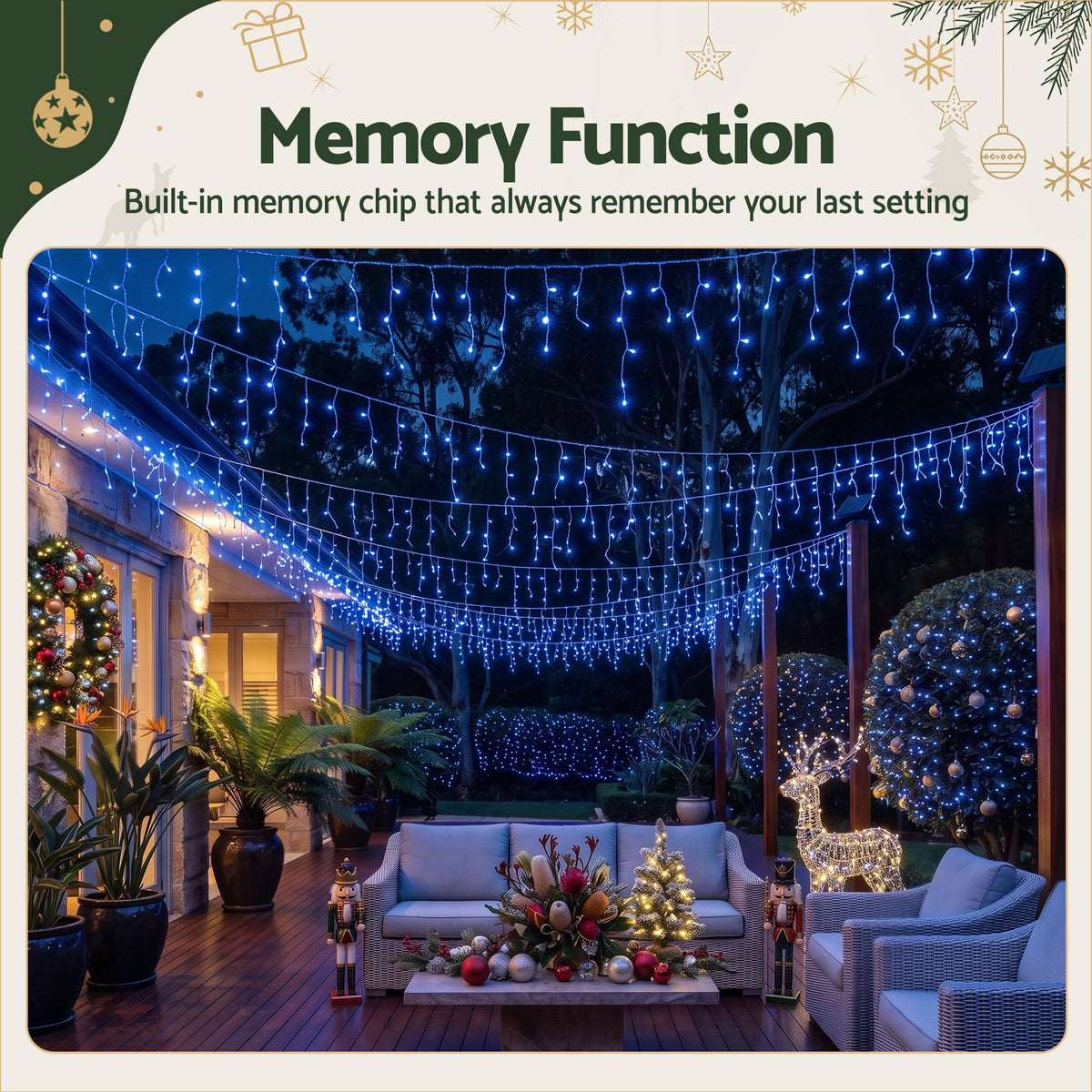 Midnight Blue Jingle Jollys 32M Christmas Lights Solar Icicle String Lights 960 LED Blue Occasions > Christmas > Outdoor Decorations & Lights