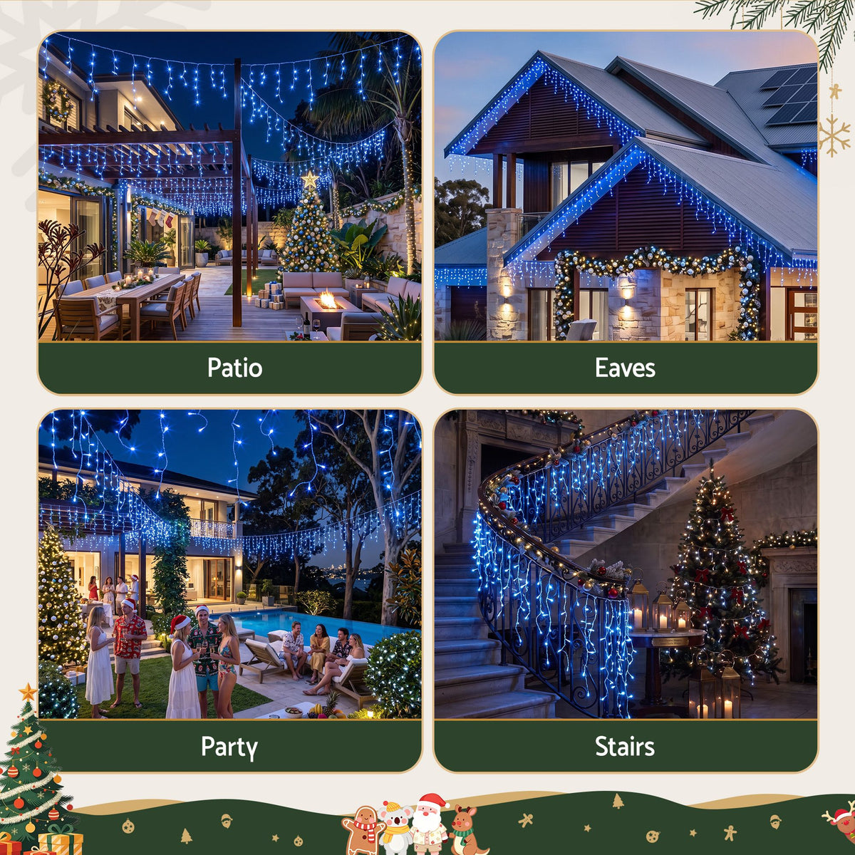 Dark Slate Gray Jingle Jollys 32M Christmas Lights Solar Icicle String Lights 960 LED Blue Occasions > Christmas > Outdoor Decorations & Lights