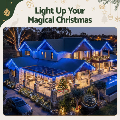 White Smoke Jingle Jollys 32M Christmas Lights Solar Icicle String Lights 960 LED Blue Occasions > Christmas > Outdoor Decorations & Lights