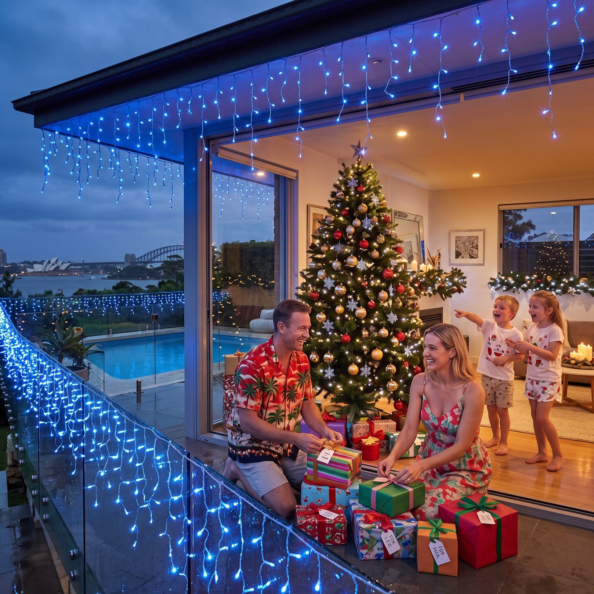 Steel Blue Jingle Jollys 32M Christmas Lights Solar Icicle String Lights 960 LED Blue Occasions > Christmas > Outdoor Decorations & Lights