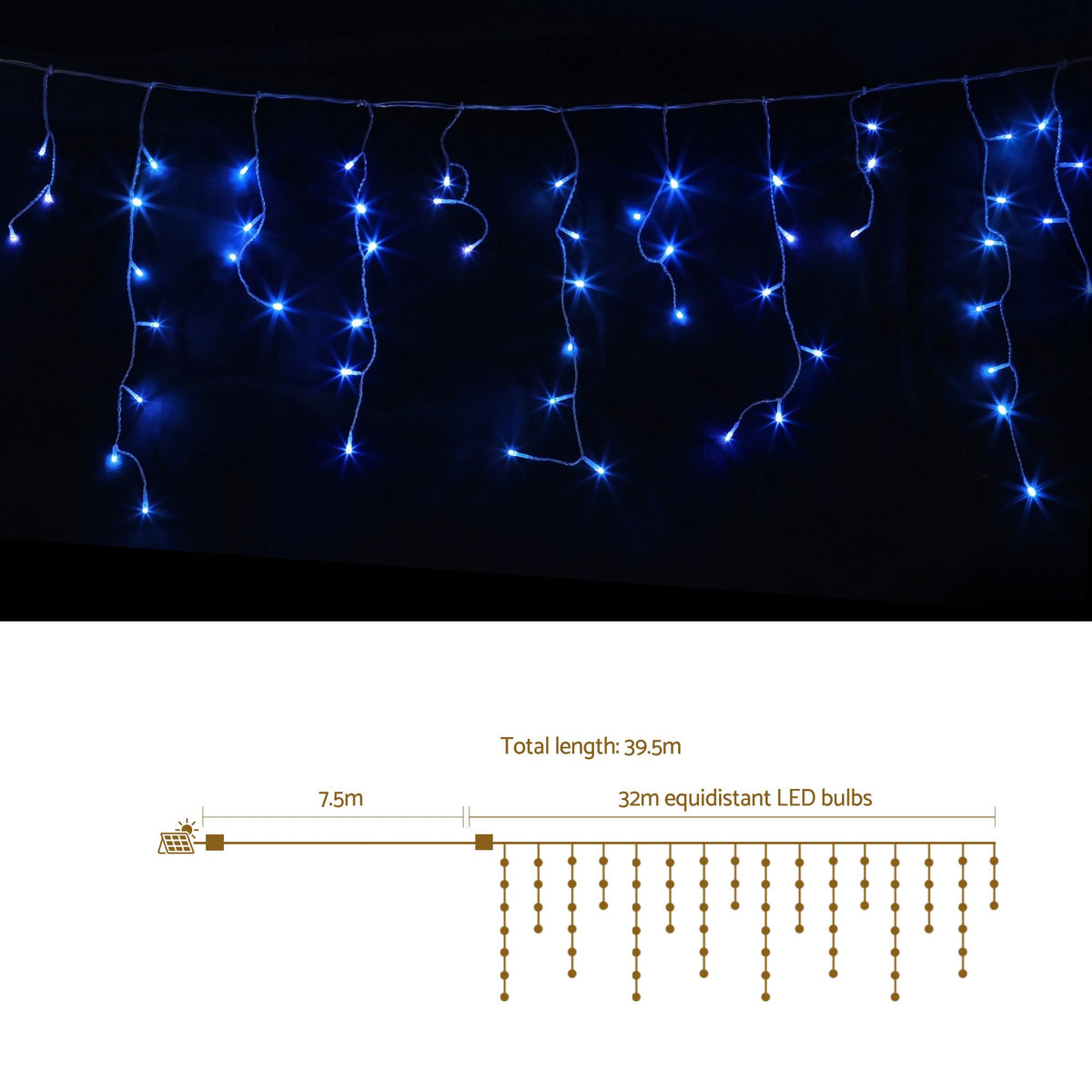 White Smoke Jingle Jollys 32M Christmas Lights Solar Icicle String Lights 960 LED Blue Occasions > Christmas > Outdoor Decorations & Lights