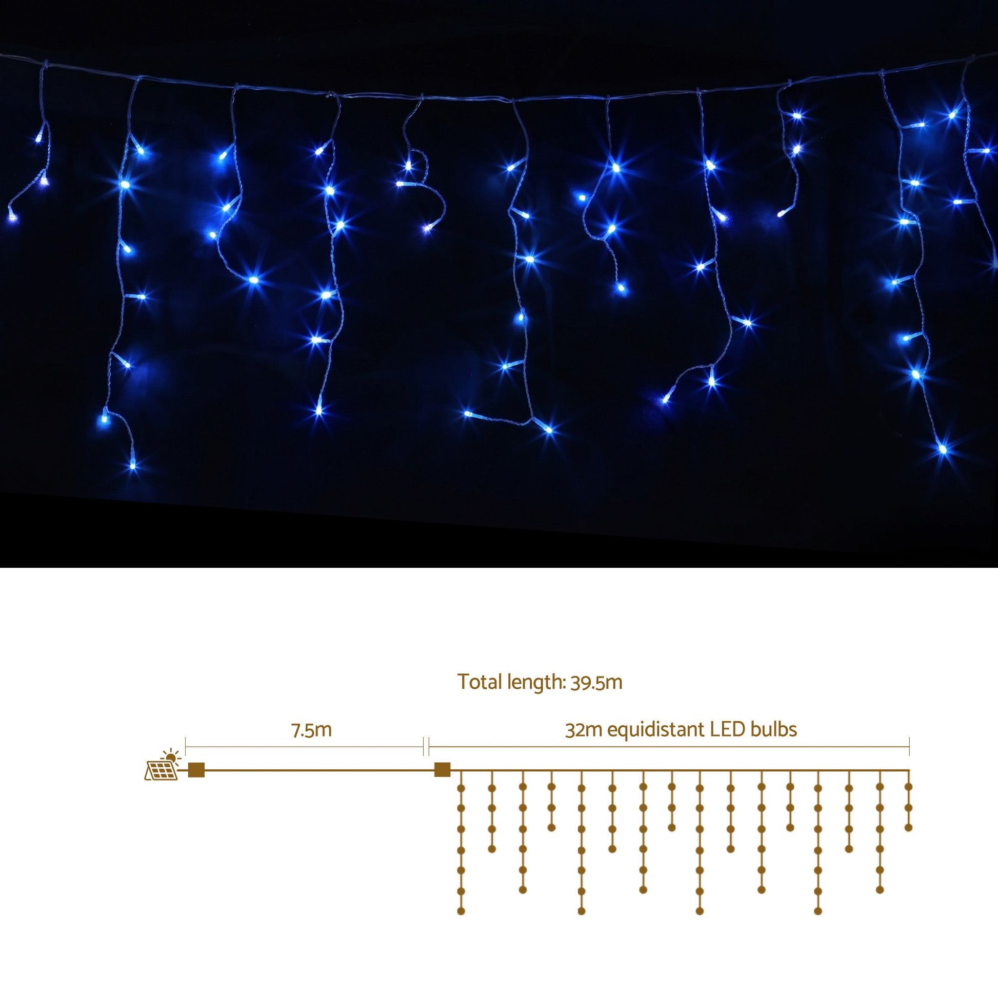 White Smoke Jingle Jollys 32M Christmas Lights Solar Icicle String Lights 960 LED Blue Occasions > Christmas > Outdoor Decorations & Lights