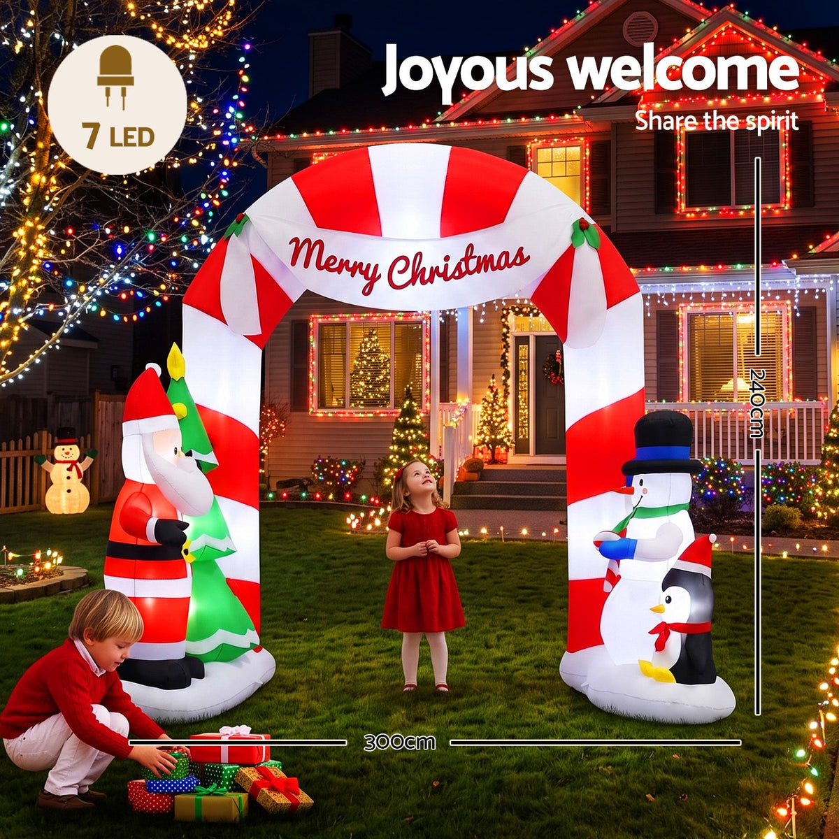 Black Jingle Jollys Christmas Inflatable Archwary Santa 3M Illuminated Decorations Occasions > Christmas > Christmas Decorations