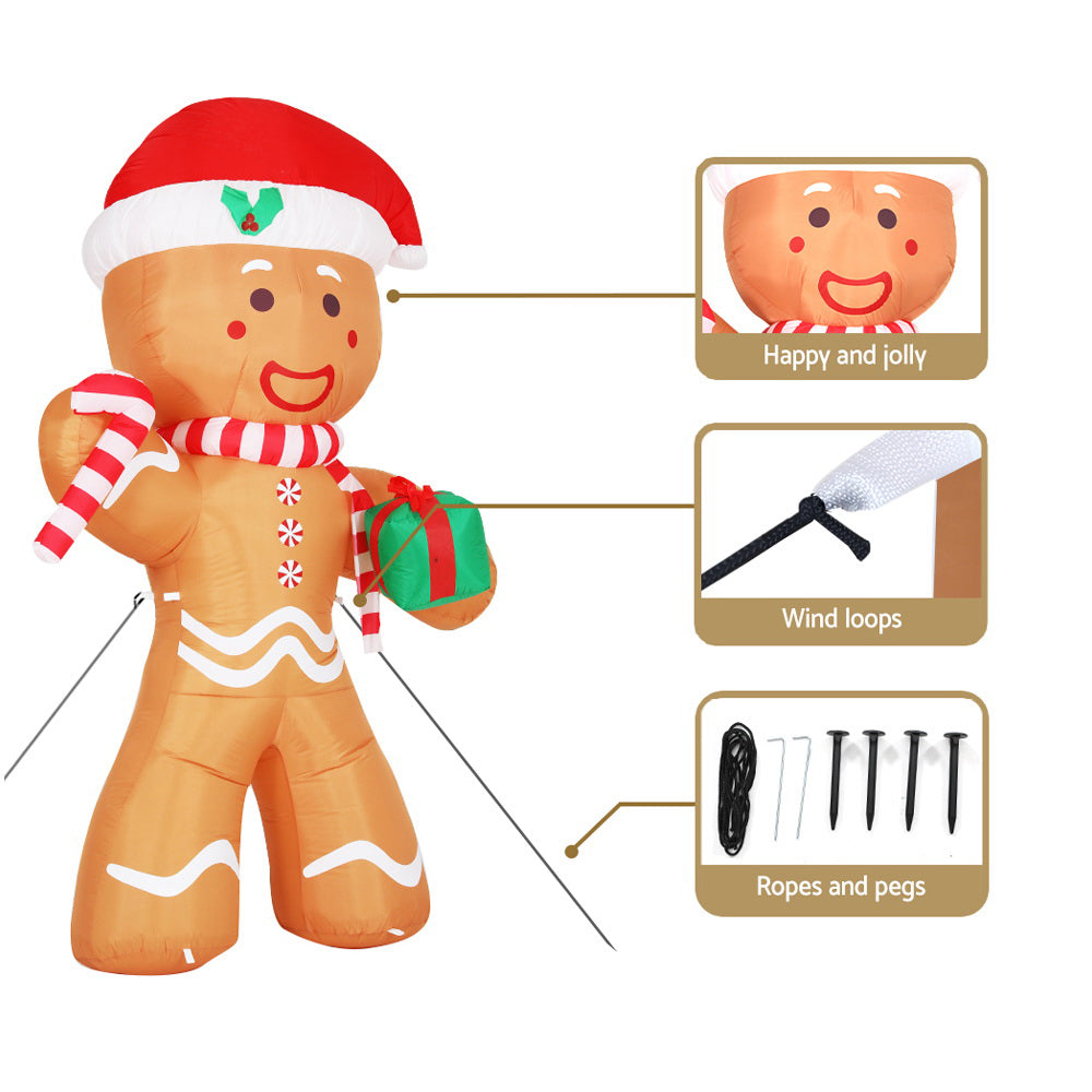 White Smoke Jingle Jollys Christmas Inflatable Gingerbread Man 2.4M Illuminated Decorations Occasions > Christmas > Christmas Decorations
