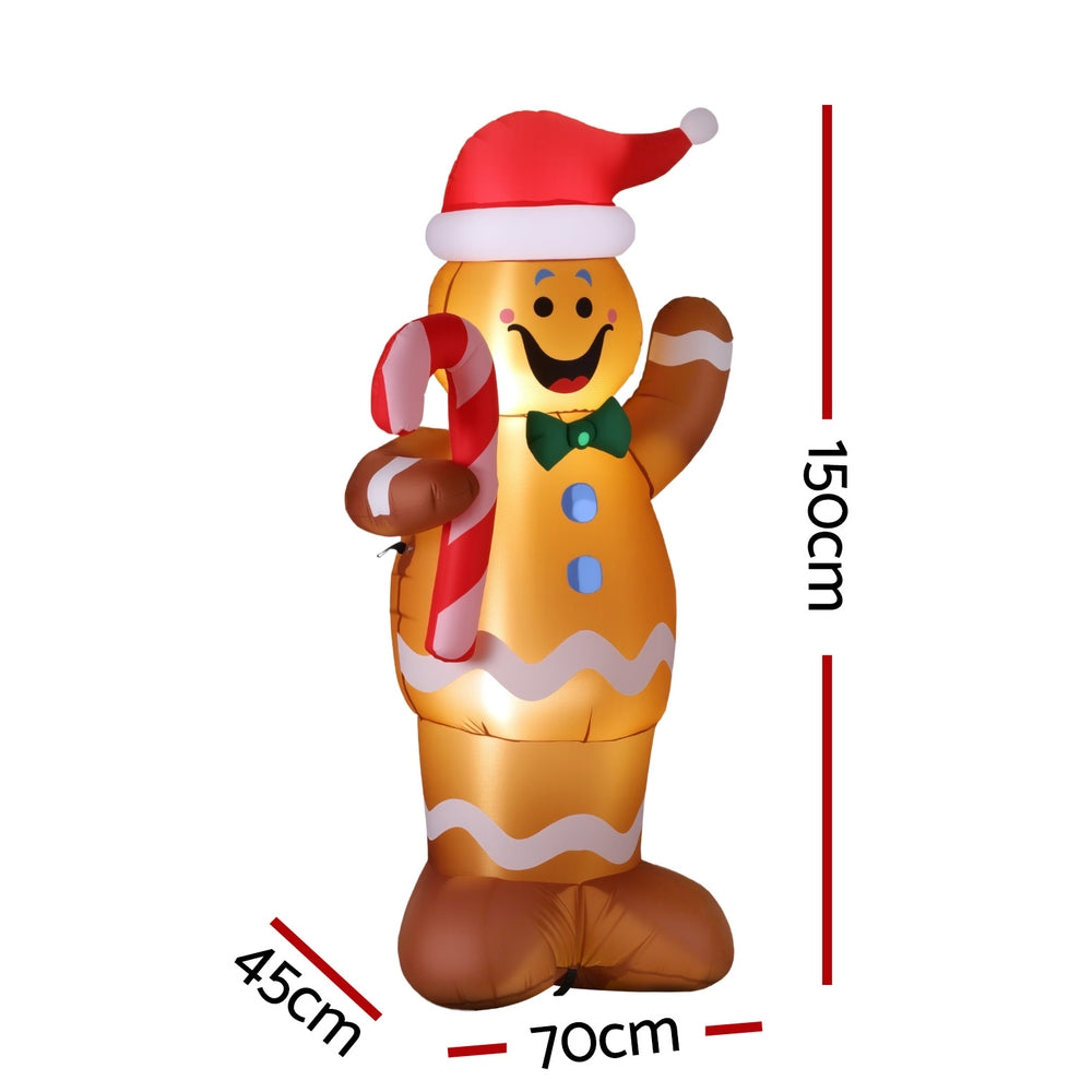 White Smoke Jingle Jollys Christmas Inflatable Gingerbread Man 1.5M Height LED Decorations Illuminated Occasions > Christmas > Christmas Decorations