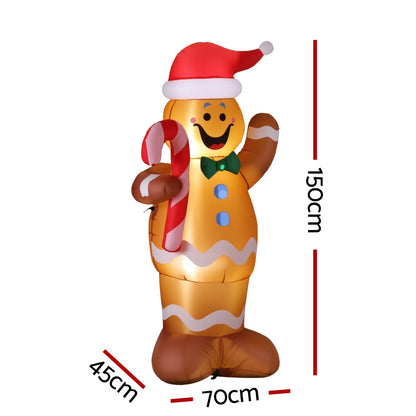 White Smoke Jingle Jollys Christmas Inflatable Gingerbread Man 1.5M Height LED Decorations Illuminated Occasions > Christmas > Christmas Decorations
